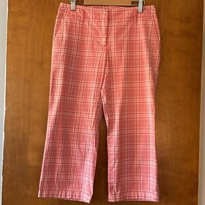 Ann Taylor Cropped Pants Plaid Career Casual Pink White Womens Size 2 Summer